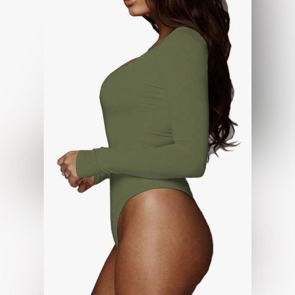 Olive Green Long Sleeve Bodysuit - Picture 2 of 5